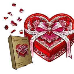 Деревянный фигурный пазл Ящик Сердце, А3, Картонная коробка 200 элементов