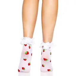 Шкарпетки жіночі з полуничним принтом Leg Avenue Strawberry ruffle top anklets One Size, мереживні м - мініатюра 3