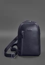 Темно-синій шкіряний чоловічий рюкзак на одне плече Chest Bag