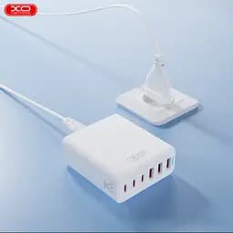Мережевий зарядний пристрій XO L133, 6 портів, 3 USB і 3 Type-C, потужність 75 Вт, білий - мініатюра 3