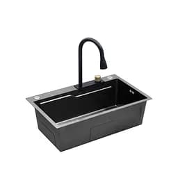 Кухонна мийка Kroner KRP Schwarze - SET7546HM PVD (3.0/0.7 мм) CV032277, Чорний - мініатюра 6