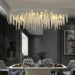 Подовжена вишукана золота люстра з кришталевими підвісками в корпусі 120 см Арт. 33001 -L1200*400 GD Line F