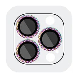 Захисне скло Metal Shine на камеру (у упак.) для Apple iPhone 15 Pro (6.1) / 15 Pro Max (6.7) Бузковий / Rainbow