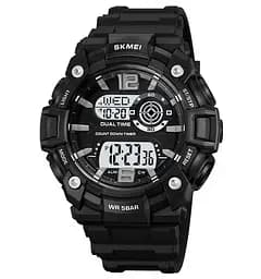 Годинник чоловічий спортивний наручний Skmei 2018 (Чорний з білим циферблатом)