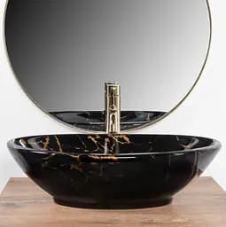 Умивальник Rea Pamela 33x53 black marble shiny (REA-U5067), Глянцева - мініатюра 3