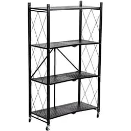 Стелаж Wall Sticker SW-00002098 мобільний чотириярусний універсальний розкладний з нержавіючої сталі 126х72х34 см чорний