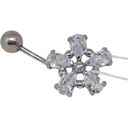 Срібна сережка для пірсингу пупка Ірій з фіанітами. 6005