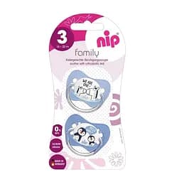 Пустышка Nip Моя семья № 3, силиконовая, 16-32 мес., 2 шт., синий с голубым (31005)
