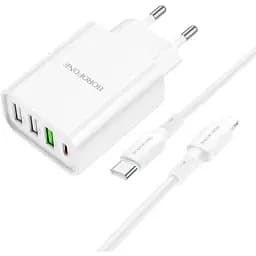 Зарядний пристрій блок на 4 порти Borofone BA79A 3*USB-A + 1*USB-C біле