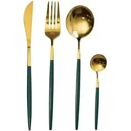 Набор столовых приборов Yiwu HP-20-44 нержавеющая сталь 24 предмета на 6 персон Золотистый с зеленым