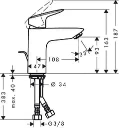 Змішувач Hansgrohe Logis 100 для умивальника LowFlow 3.5 л/хв зі зливним гарнітуром 71104000 Хром - мініатюра 2