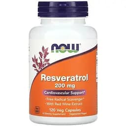 Натуральна добавка NOW Resveratrol 200 mg, 120 вегакапсул