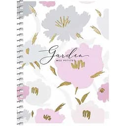 Блокнот для записей Student, А6, в клеточку, спираль, 80 л., Серые и розовые цветы (A6-SC-080-6088K)