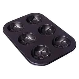 Форма для выпечки кексов и маффинов на 6 ячеек с антипригарным покрытием "Цветы №2" 26.5х18.5х2.8 см, A-plus Черный 85660