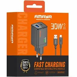 МЗП Amaya E81S PD30W+QC3.0 (1USB-A/1C) + кабель USB to Type-C Black - мініатюра 2