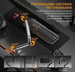 Кронштейн настольный для монитора 17-32 дюйма Anda Seat ADWA6D1SBS Stealth II Black-Blue - мініатюра 11