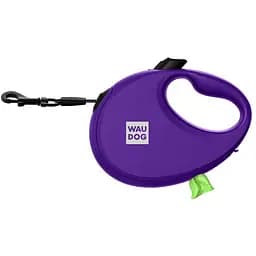 Поводок-рулетка для собак Waudog R-leash с контейнером для пакетов, светоотражающая лента, L, до 40 кг, 5 м, фиолетовый