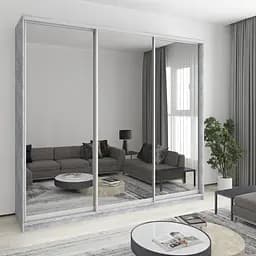 Шафа-купе тридверна MebelStar Уні AL 3 Дзеркала 260x60x240 см Бетон (MBS-2016)