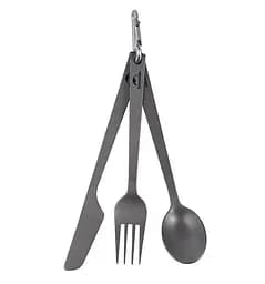 Набір туристичних столових приладів (ложка, вилка, ніж) Naturehike NH19T011-D з титану з мішечком (Сірий)