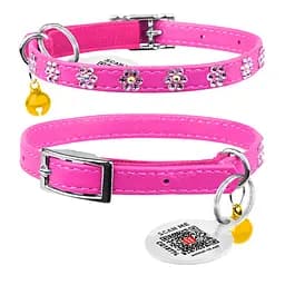 Нашийник Waudog Glamour з резинкою клейовими стразами "Квітка" для котів (ширина 9мм довжина 22-30см) рожевий