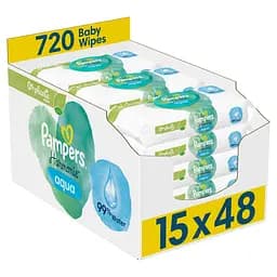 Набір дитячі вологі серветки Pampers Harmonie Aqua 720 шт. (15 уп. по 48 шт.)