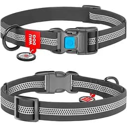 Нашийник для собак Waudog Waterproof, коллартекс, водостійкий, світловідбивний, з QR паспортом, пластикова пряжка-фастекс, L, 31-49х2,5 см, сірий - мініатюра 3