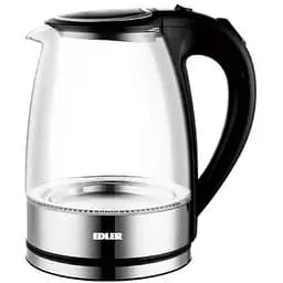 Электрочайник Edler EDEK-817, черный, 2000W, 1.8л, стекло+нерж.сталь, дисковый, индикатор уровня воды, подсветка, защита от