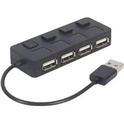 Хаб Usb Gembird UHB-U2P4-05, черный, Usb 2.0 - 4xUsb 2.0, 15 см, кнопка выключения для каждого порта с подсветкой