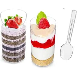 ATHRZ 50 шт. Міні-пластикові десертні чашки з ложками, 75 мл багаторазових похилих круглих десертних чашок, Прозорі чашки