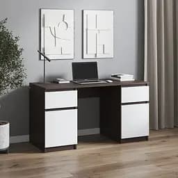 Комп'ютерний стіл Vays, письмовий стіл з двома тумбами, з шухлядами без ручок R-34 Венге Темний-Білий фасад