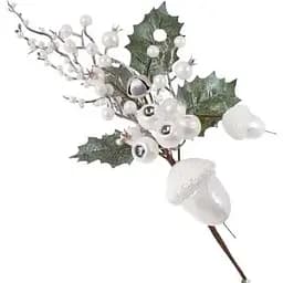 Декоративная ветка из ягод и желудов Белый 40 см