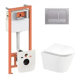 Набор: Qtap Scorpio Ultra Quiet унитаз подвесной QT1433053EUQW + Nest комплект инсталляции 4в1 (квадратная клавиша Satin) QT0133M425 + M06029SAT