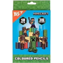 Цветные карандаши Yes Minecraft. Heroes двухсторонние 18 шт. 36 цветов (290750)