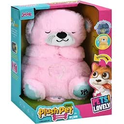 Ночник MC-1112-03 в виде спящей выдры плюшевый музыкальный со светом животик движется розовый