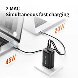 Зарядний пристрій Essager ES-CD23 Gan 65 W (3 порти 1 USB + 2 Type-C) адаптер блок чорний - мініатюра 4
