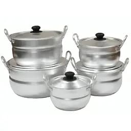 Набір із 5 сферичних матових алюмінієвих каструль з кришкою 1.6-2.4-3.4-4.5-6.4 л, Interos Сірий 86213