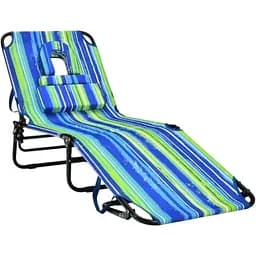 Шезлонг Costway Hanna розкладний з отвором для обличчя синьо-зелений
