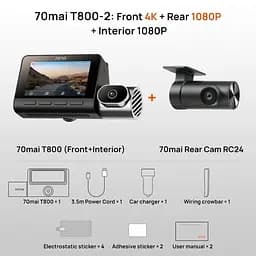 Відеореєстратор 3 камери 70mai Dash Cam T800-24 комплект + Rear Cam RC41 4K - мініатюра 8