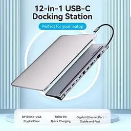 Док-станція - хаб Vention 12in1 Usb 3.1 Type-C на DP / HDMI / VGA / RJ45 (THSHC) - мініатюра 4