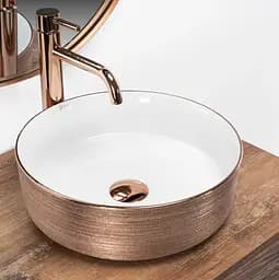 Умивальник Rea Sami rose brushed gold white накладний REA-U3303, Золотий - мініатюра 2