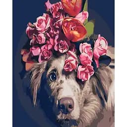 Набір для розпису по номерах Мордочка з квітами, 40x50 см, з лаком і рівнем, TM Strateg, SY6344
