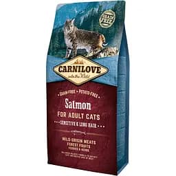 Сухой корм для котов с чувствительным пищеварением Carnilove Cat Salmon Sensitive&Long Hair с лососем 6 кг
