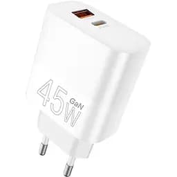 Зарядное устройство WUW C209 1xUSB-C PD45W + 1xUSB QC3.0 18W White (WUW-C209)