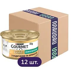 Упаковка вологого корму для котів Gourmet Gold Ніжні биточки з індичкою та шпинатом 1.02 кг (85 г x 12 шт.)
