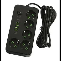 Мережевий фільтр-подовжувач 5 розеток 4xUSB-A 1xUSB-C 5м кнопка відключення чорний подовжувач електричний живлення зарядка Yiwu HP-5-52