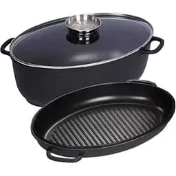 Гусятниця зі сковородою гриль Zurrichberg ZB/2116 з литого алюмінію з мармуровим покриттям Чорний