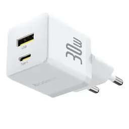 МЗП Baseus Palm Fast Charger Type-C+USB 30W с Cable Type-C to Type-C 60W 20V/3A 1m P1011160A213-01 White - мініатюра 2