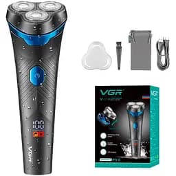 Электробритва для мужчин VGR V-314 роторная для влажного и сухого бритья с водонепроницаемым корпусом и LED дисплей 5 Вт Черный