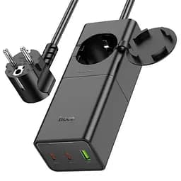 Мережевий подовжувач Hoco NS4 Sharp PD65W/2C1A desktop socket EU/GER Чорний - мініатюра 2
