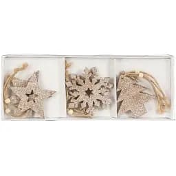 Набір підвісок House of Seasons Сніжинки, зірки та ялинки 6 шт. шампань (8720967049332_1)